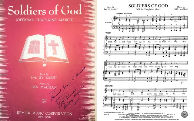 The official Soldiers of God sheet music, signed by Chaplain Arnold for GEN George C. Marshall